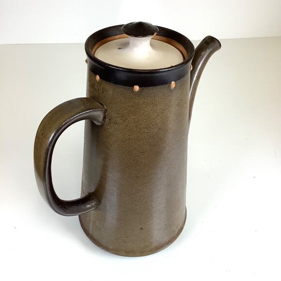 Vtg MCM Dk Olive Green Arts Crafts Stoneware Pitcher +Lid Koyo Kasuga Japan READ - Picture 5 of 9